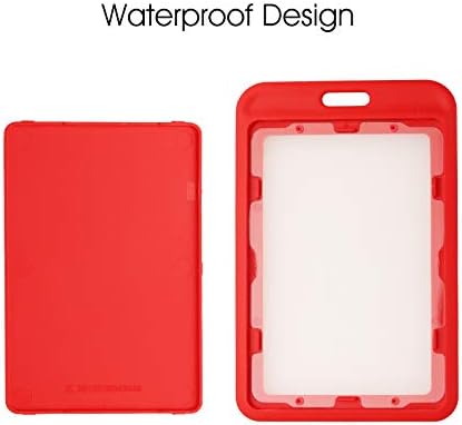 Vertical ID Card Badge Holder with Detachable Lanyard, Heavy Duty Hard Plastic Name Tag Holder (Red)