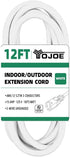 YOJOE 12/3 12 ft White Outdoor Extension Cord - 12 Gauge Heavy Duty SJTW 3 Prong Waterproof for Gardening