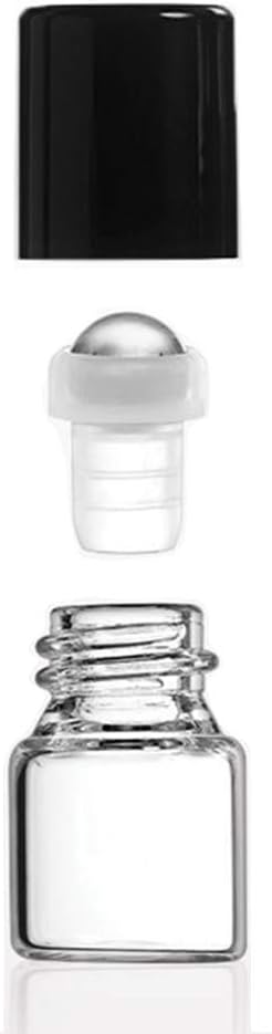 USRommaner 50 Pack 1ml 1/4 Clear Glass Sample Vials For Essential Oils,Empty Glass Roller Bottle With Stainless Steel