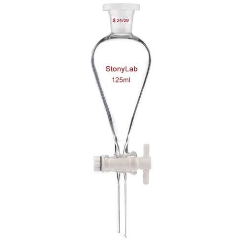 stonylab Borosilicate Glass 125 ml Heavy Wall Conical Separatory Funnel with 24/29 Joints and PTFE Stopcock