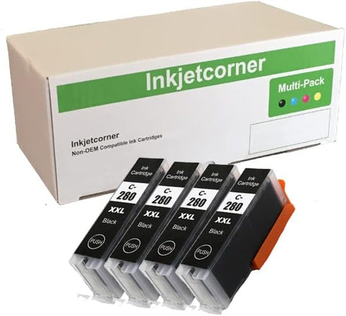Inkjetcorner Compatible Ink Cartridge Replacement for PGI-280XXL BK for use with TR8620, TS702A (Big Black, 4-Pack)