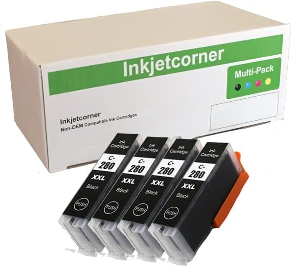 Inkjetcorner Compatible Ink Cartridge Replacement for PGI-280XXL BK for use with TR8620, TS702A (Big Black, 4-Pack)
