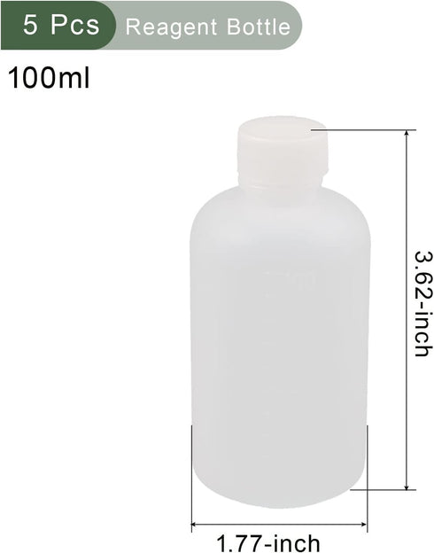 YOKIVE 5 Pcs Plastic Reagent Bottle, Small Mouth Container with Screw Cap Storage Liquids, Great for Laboratory Chemistry Use(Clear White, 100ml) by YOKIVE