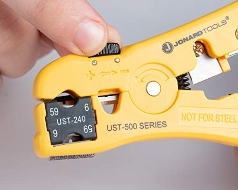 Jonard Tools UST-540 Universal Cable Stripping Tool with Cable Stop for Coax, Network, and Telephone Cables.