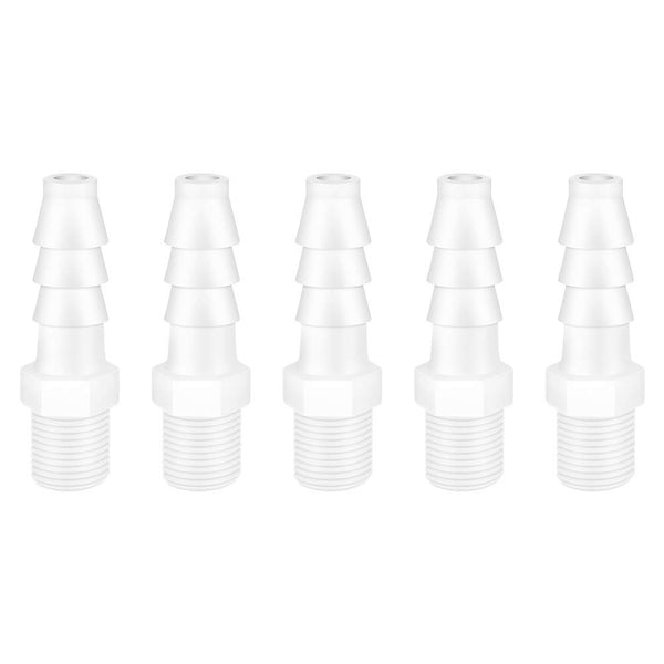 Quickun Plastic Hose Barb Fitting, 3/8" Barb to 1/4" Male Thread Adapter Union Fitting (Pack of 5), White