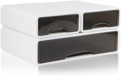 Stackable Desk Organizer - Large 3 Drawer Desktop Storage Box, 13" Wide Letter Size Organizer for Office and Makeup