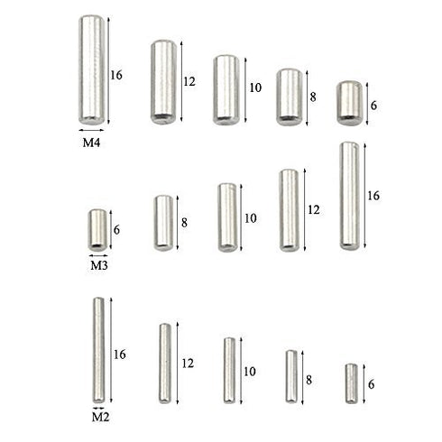 XINGYHENG 75PCS M2 M3 M4 304 Stainless Steel Dowel Pins Assortment Kit, Round Straight Pin Set with Storage Box