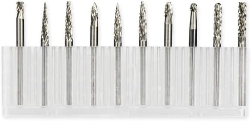 10Pcs Rotary Burr Set, 1/8 inch Shank Carbide Double Cut Carving Bits Tools for Grinder Drill, Woodworking, Metal Polishing, Engraving, Drilling