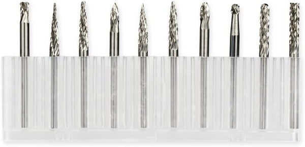 10Pcs Rotary Burr Set, 1/8 inch Shank Carbide Double Cut Carving Bits Tools for Grinder Drill, Woodworking, Metal Polishing, Engraving, Drilling