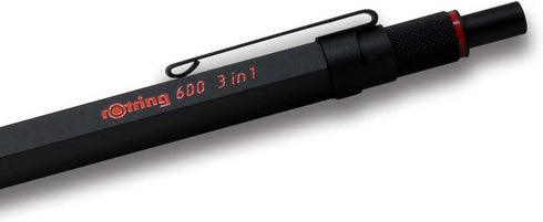 Rotring 600 3-in-1 Multicolor Pen and Mechanical Pencil - Silver Barrel, Brass Mechanism, Fine Point Tips