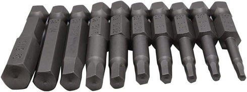 10Pcs 50mm 1/4 Inch Hex Shank S2 Steel Hex Screwdriver Head Allen Hand Held Wrench Drill Bit Set