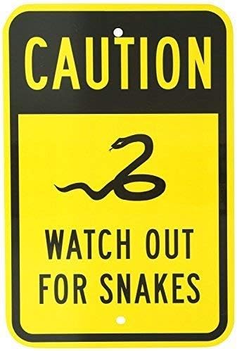 Warning Caution Metal Sign - Aluminum Sign, Watch Out for Snakes with Graphic, 8" X 12" inch, Black on Yellow