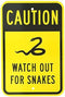 Warning Caution Metal Sign - Aluminum Sign, Watch Out for Snakes with Graphic, 8" X 12" inch, Black on Yellow