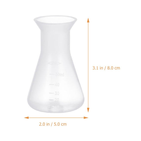 6pcs Sterile Erlenmeyer Flask 50ml Plastic Erlenmeyer Flask, Narrow Neck Education Experiment Supplies Narrow Conical with Graduations Education Learning Tool