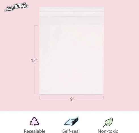 Pack It Chic 9” X 12” Clear Resealable Polypropylene Bags, 1000 Pack, Fits A4, Letter Sized Documents