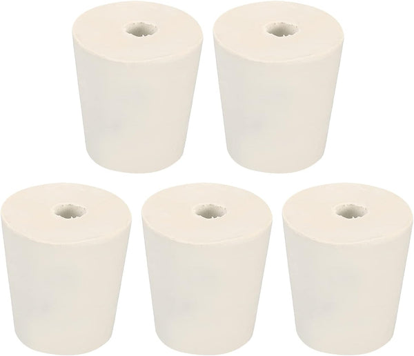 MECCANIXITY Rubber Tapered Plug 22mm to 28mm with 8mm Hole for Test Tubes, White, 5 Pieces