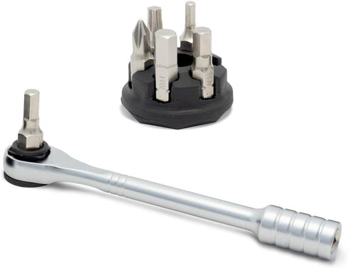Prestacycle Prestaratchet Micro, Heavy-Duty Mini Ratchet & 1/4 Bits for Bike Repair, 40Nm Small Ratchet & Tool Stand
