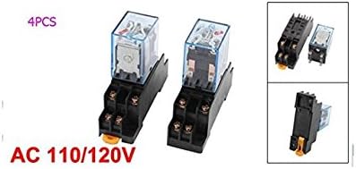 BULUSHI 4Pcs MY2N-J AC110/120V 5A Coil Red Indicator Light 35mm DIN Rail DPDT 8Pins Electromagnetic General Purpose Power Relay + Socket Base by BLS