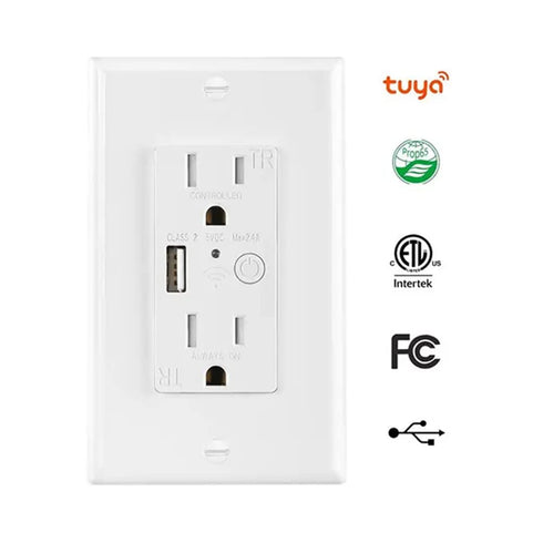 Zigbee Wall Outlet with USB - One Controlled, One Always On, Compatible with Google Assistant and Alexa