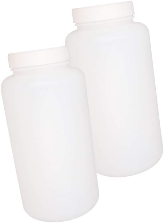 Bettomshin 2Pcs 1000ml PE Plastic Bottles, Wide Mouth Lab Reagent Liquid/Solid Sample Storage Container with Graduated