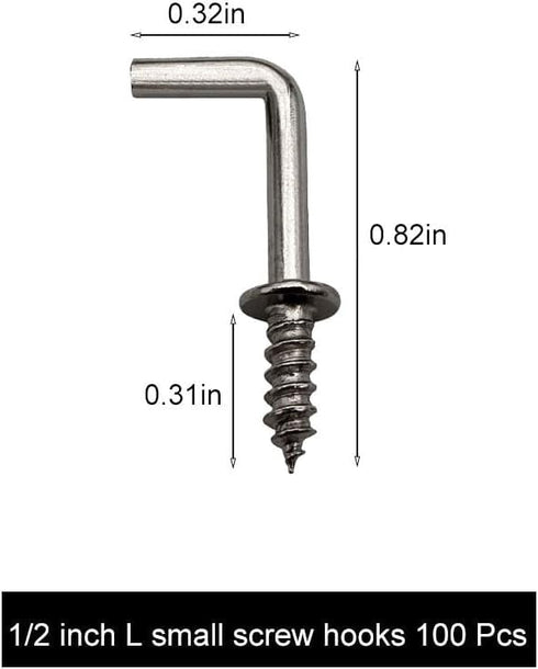100 Pcs 1/2" Small L Shaped Screw in Right Angle Hooks, Square Bend Jewelry Hooks in Silver