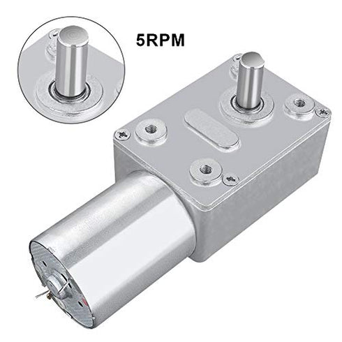 DC 12V High Torque Worm Gear Motor, Reversible Speed Reducing Gear Motor with Female Shaft (5RPM)
