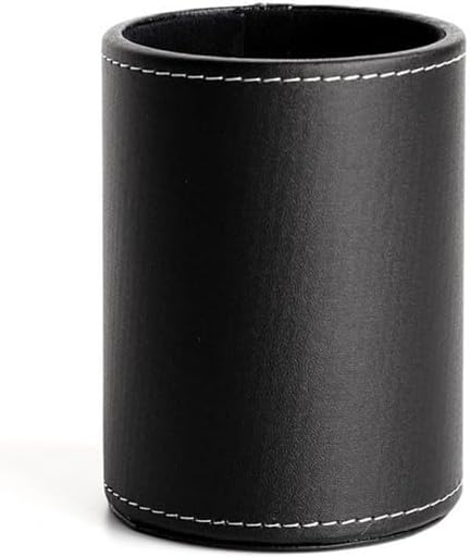 Leather Pencil Holder, Round Black Pencil Case for Office Desk, Home Stationery Organizer