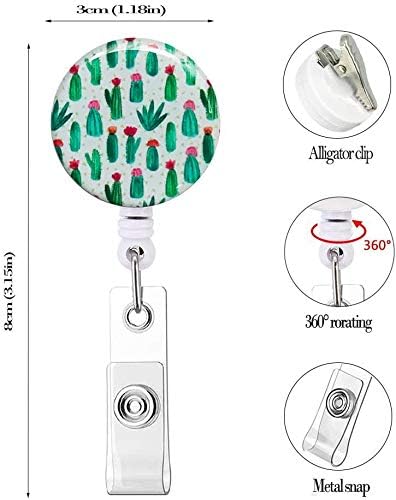 Badge Reel Retractable Badge Holder, Nurse Badge Reels with Alligator Clip, Cactus Design ID Card Holders (3-Pack)