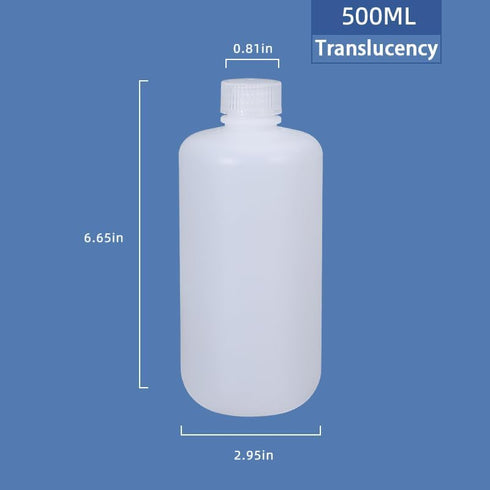 500ml/2 Pcs HDPE Narrow Mouth Round Container, Leak Proof Plastic Lab Chemical Reagent Bottles, Water Sample Bottles (Translucence, 16.9 oz)