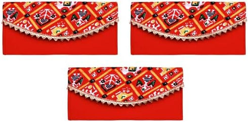 Set of 3 Money Envelopes | Shagun Lifafa Indian Handmade Fabric | 4"x 8" | Red | Wedding Gifts