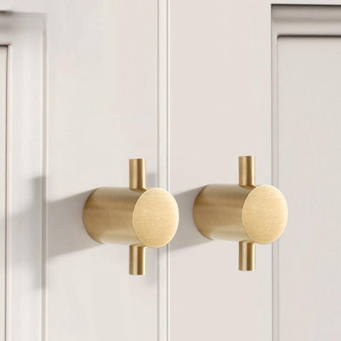 SANCHAKOU 2 Pack Metal Cabinet Pulls Brass Column Bedside Cabinet Handle Wardrobe Drawer Wardrobe Gold Copper Handle