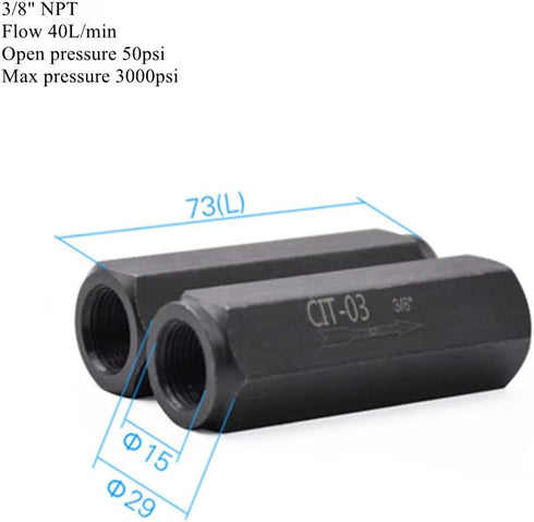 Hydraulic Check Valve 3/8" NPT Pump Oil 3000psi no Return Valve Single Way (3/8") by YACO INDUSTRY