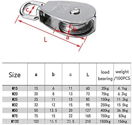 1-Pack M50 Heavy Duty Stainless Steel Single Pulley Block, Swivel Rigging Lifting Wheel for 400kg