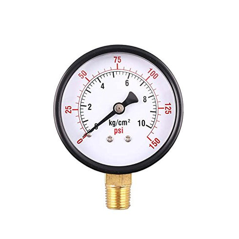Industrial Pressure Gauge,Black Steel Case Dual Scale Pressure Gauge with Brass Internals, 0-150 psi,0-10 kg/cm2, 2-1/2" Dial Display, -3-2-3% Accuracy, 1/4" NPT,Bottom Mount.