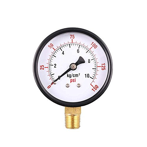 Industrial Pressure Gauge,Black Steel Case Dual Scale Pressure Gauge with Brass Internals, 0-150 psi,0-10 kg/cm2, 2-1/2" Dial Display, -3-2-3% Accuracy, 1/4" NPT,Bottom Mount.