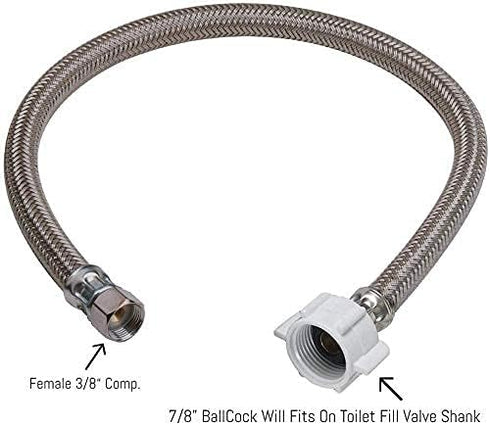 EZ-Fluid 12 Toilet Water Supply Connector, Braided Stainless Steel, 3/8 Female Compression Thread (1-PACK)