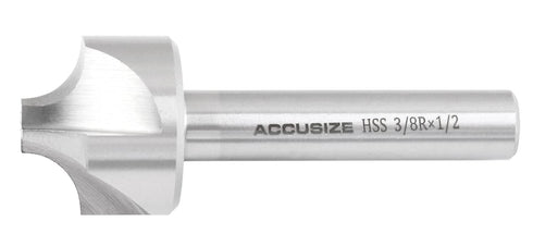 Accusize Industrial Tools 3/8'', H.S.S. Corner Rounding End Mills, 1/2'' Shank Dia