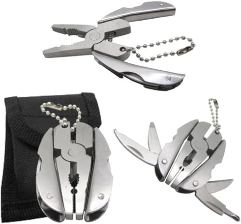 Mini Keychain Set - 6-in-1 Multitool Plier, Adjustable Wrench & Carry Case, Multifunctional All In One