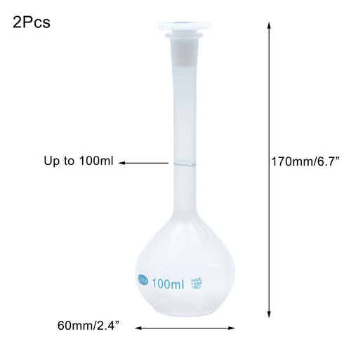Sscon 2Pcs 100ml Plastic Lab Volumetric Measuring Flasks with Snap Caps