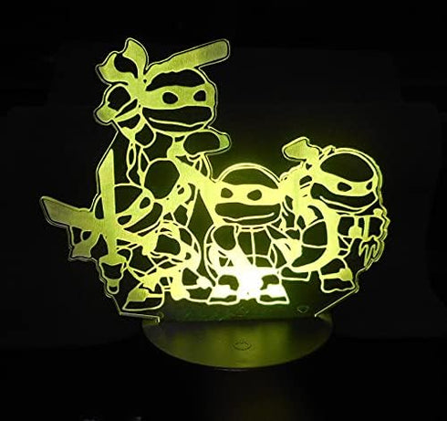 WS Designs 6.5" 3D Baby Turtles in Ninja Cosplay Wide Laser Engraved Effect Acrylic LED Desk Top Night Lamp