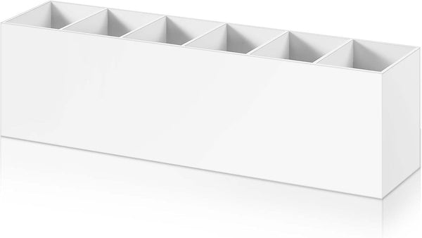 Jetec Acrylic Pencil Holder, 6 Compartments Pen Organizer for Desk Accessories, Makeup Storage Box (White)