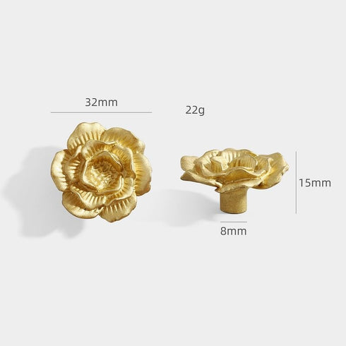SANCHAKOU 2 Pack Cabinet Knobs Shoe Cabinet Wardrobe Door Flower Handle Bedside Cabinet Cabinet Camellia Copper Handle