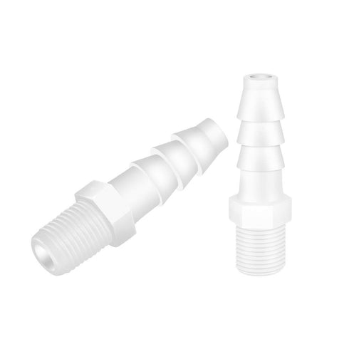 Quickun Plastic Hose Barb Fitting, 3/8" Barb to 1/4" Male Thread Adapter Union Fitting (Pack of 5), White