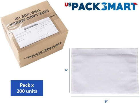 USPACKSMART Clear Packing List Shipping Label Envelopes | 200 Units | 6"x9" | Heavy Duty Adhesive
