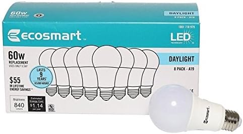 Ecosmart 8-Pack A19 - 60 Watt Equivalent, Daylight (5000K) LED Light Bulb