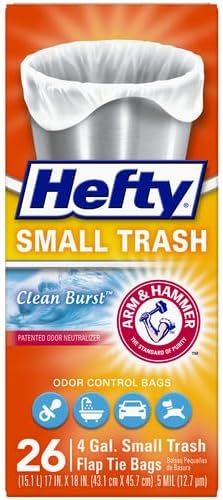 4 26 Count Hefty Small Garbage Bags, Flap Tie, Clean Burst Scent, Gallon