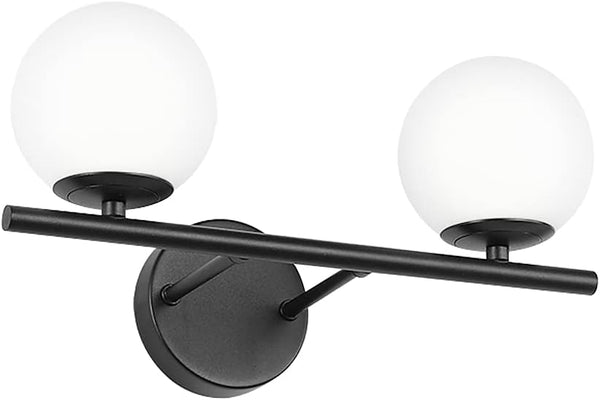 New Bathroom 2 Vanity Light Fixtures Brushed Black Milk White Globe Glass