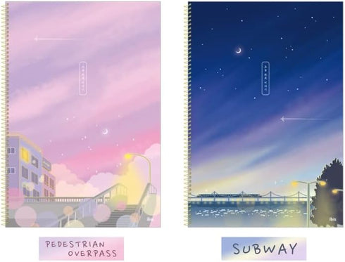 Shining Day Korean Aesthetic Notebooks, Pack of 4, 50 Pages, Lined Spiral Kawaii Notebook Set, Cute Designs for Journal
