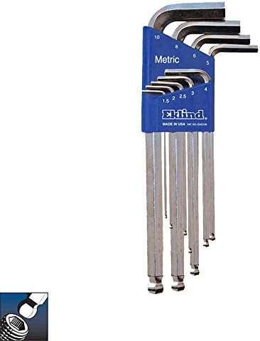 EKLIND 13709 Bright-Ball-Hex-L Key Allen Wrench - 9pc Set Metric MM Sizes 1.5-10 Long Series