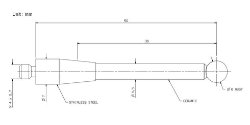 suxing Cmm CMM M4 6mm 50mm A-5000-3709 (M4*D6*L50) Probe Stylus for Machine Tools Ceramic Stem Thread Shank Diameter